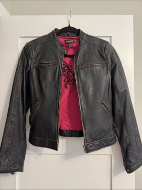 Danier Black Leather Jacket with Pink Lining